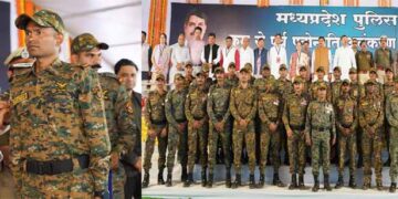 मुख्यमंत्री डॉ मोहन यादव नक्सली मुठभेड़ में अदम्य साहस दिखाने वाले 60 जवानों को क्रम  से पूर्व पदोन्नति देने के लिए कार्यक्रम में पहुंचे।